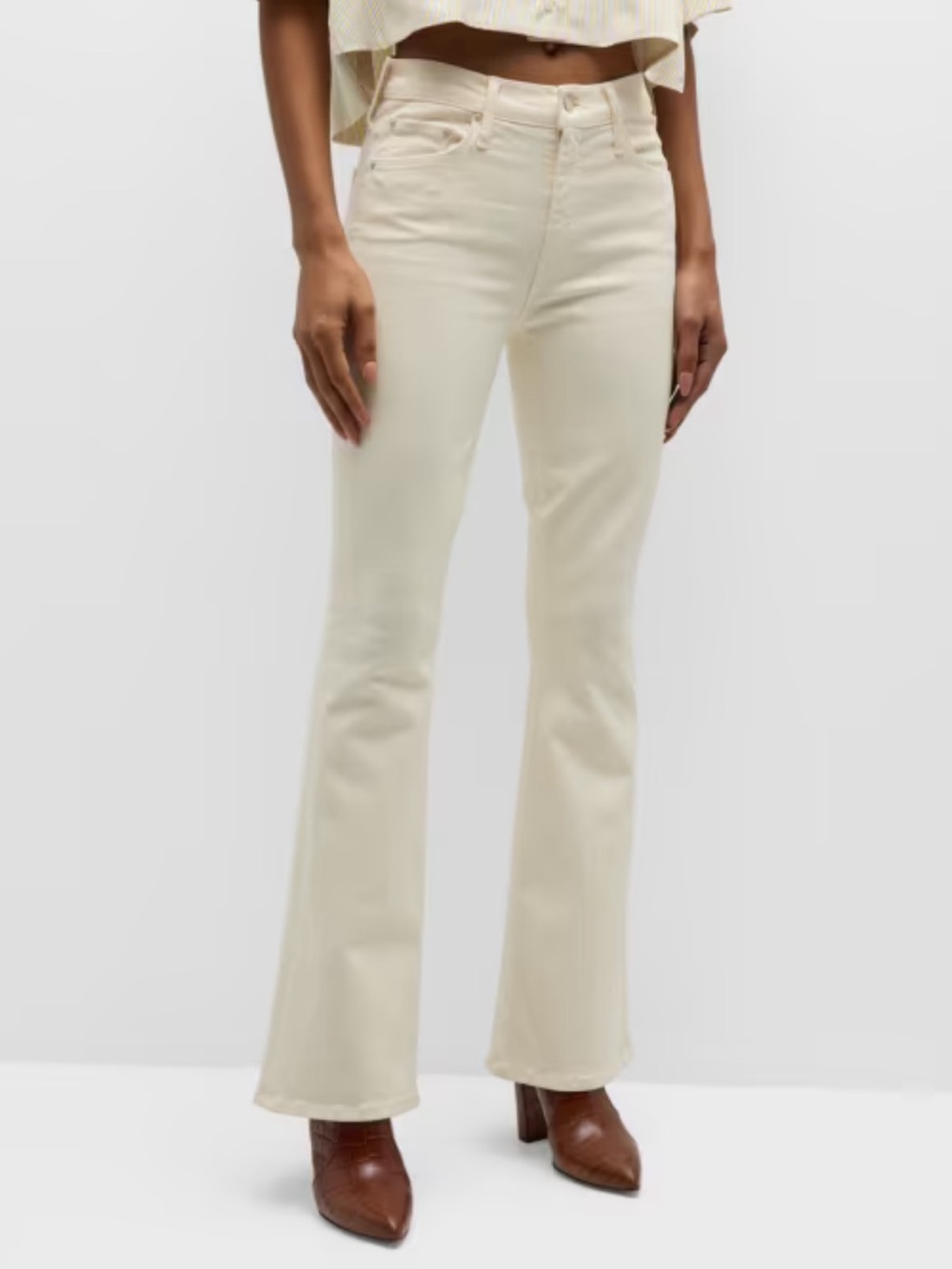 MOTHER The Weekender Mid-Rise Flare Jeans Cream Off White Ivory Size 24 - 0
